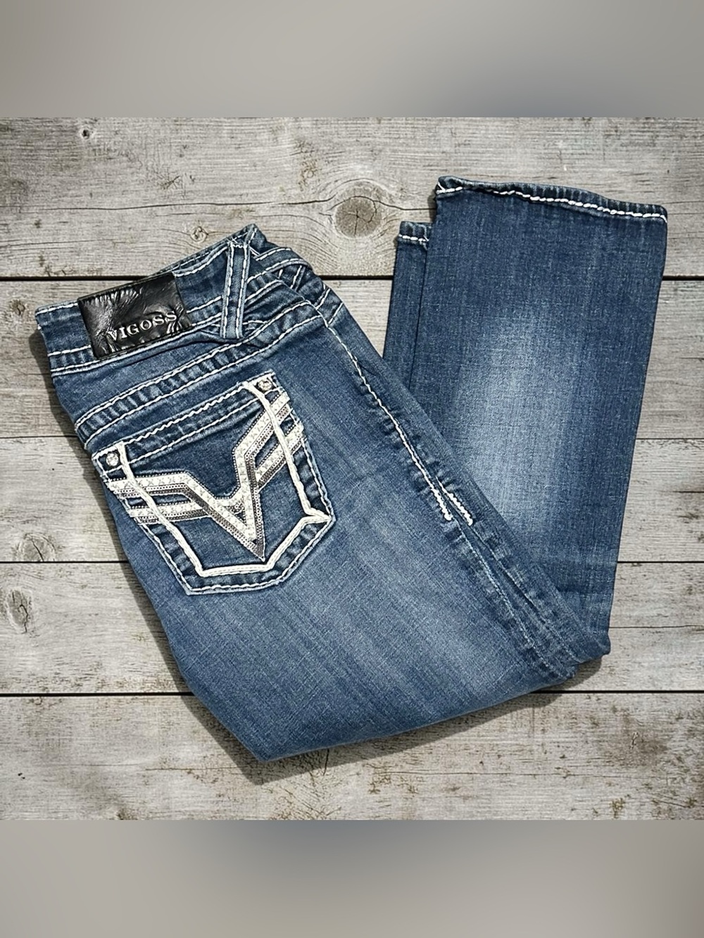 Vigoss The Chelsea Capri Jeans 27 Embellished Rhinestone Sequin Pockets